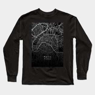 Paris France City Map dark Long Sleeve T-Shirt